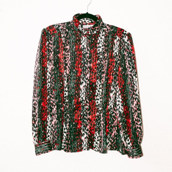 Vintage 90s Marlis by Elle Designs Abstract Animal Stripe Blouse - Picture 1 of 6